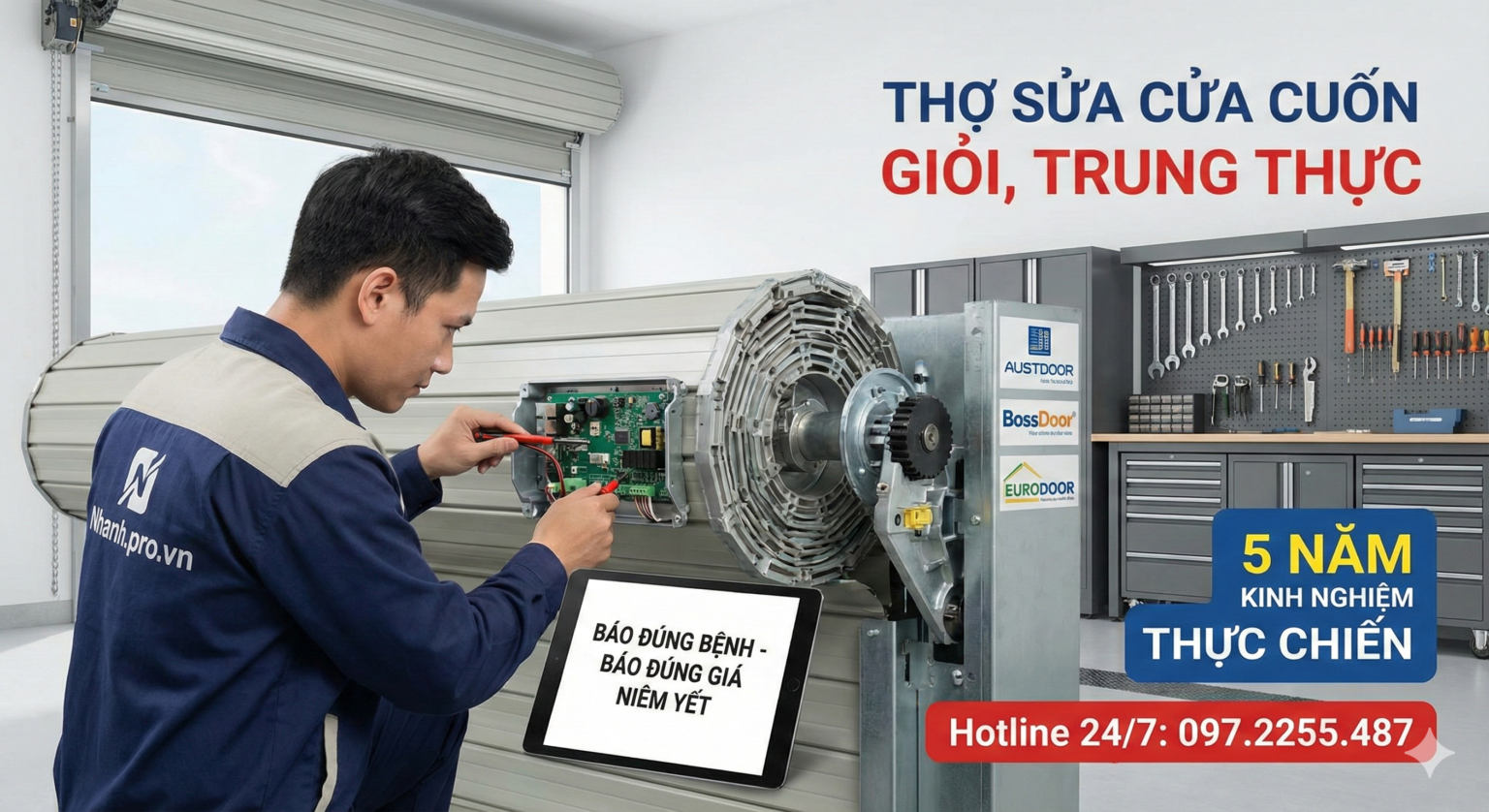 Đội thợ sửa chữa cửa cuốn chuyên nghiệp có mặt sau 15 phút